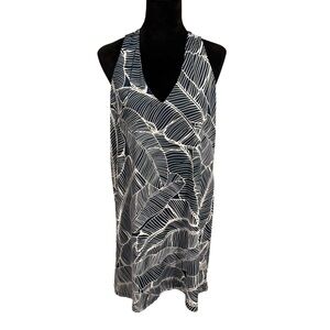Elegant Black and White Leaf Pattern Swim Cover-Up
